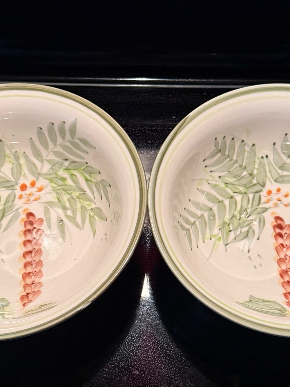 Gibson Rare Bowls Set Of 2 Palm Court Trees Green Trim Hand Painted Farm Boho